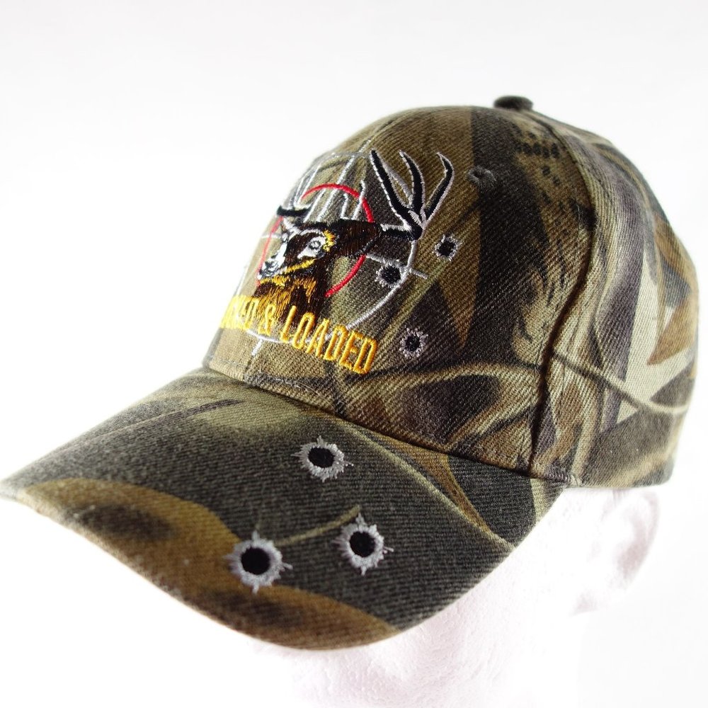 Hunting Locked & Loaded Bullet Embroidered Mens Twill Strapback Baseball Cap Hat